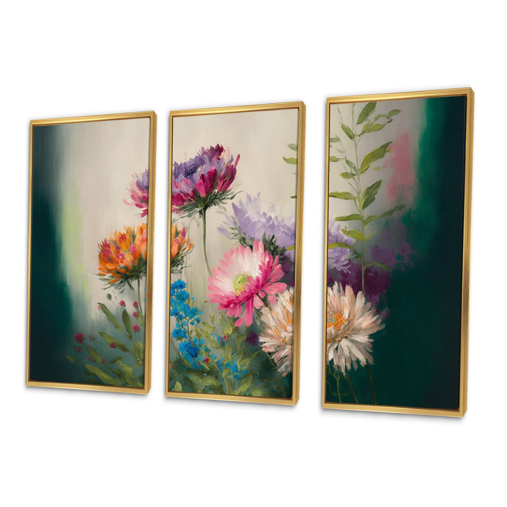 Designart "Painted Blossoming Wildflowers II" Floral Bouquet Framed Canvas Wall Art Print 3